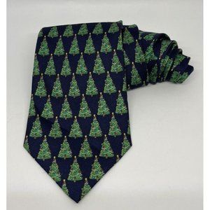Belk It’s The Season Navy Christmas Tree Tie Handmade 100% Silk Mens Neckwear